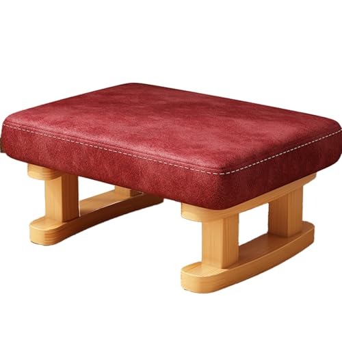 DGHNBMGNG Kleiner rechteckiger Fußhocker aus Stoff aus Holz mit Holzbeinen und rutschfesten Kissen, moderner Tritthocker, geeignet for Sofa, Schreibtisch, Büro, Wohnzimmer,(Red1) von DGHNBMGNG