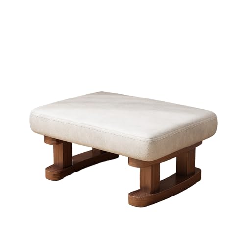 DGHNBMGNG Kleiner rechteckiger Fußhocker aus Stoff aus Holz mit Holzbeinen und rutschfesten Kissen, moderner Tritthocker, geeignet for Sofa, Schreibtisch, Büro, Wohnzimmer,(White1) von DGHNBMGNG