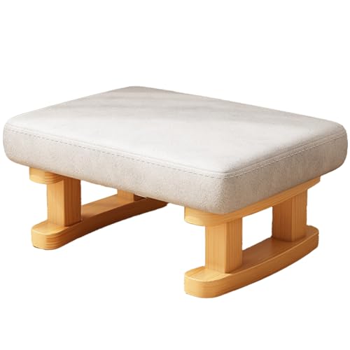 DGHNBMGNG Kleiner rechteckiger Fußhocker aus Stoff aus Holz mit Holzbeinen und rutschfesten Kissen, moderner Tritthocker, geeignet for Sofa, Schreibtisch, Büro, Wohnzimmer,(White2) von DGHNBMGNG
