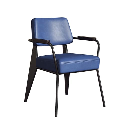 DGHNBMGNG Ledersessel, Dekor, Mid-Century Modern Küche Esszimmer, Gebogene Rückenlehne gepolstert Bürostuhl Esszimmerstuhl mit Metallbeinen(Blue) von DGHNBMGNG