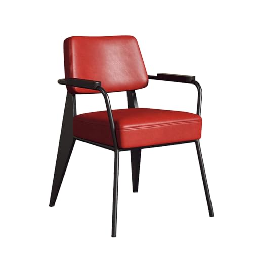 DGHNBMGNG Ledersessel, Dekor, Mid-Century Modern Küche Esszimmer, Gebogene Rückenlehne gepolstert Bürostuhl Esszimmerstuhl mit Metallbeinen(Red) von DGHNBMGNG