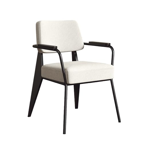 DGHNBMGNG Ledersessel, Dekor, Mid-Century Modern Küche Esszimmer, Gebogene Rückenlehne gepolstert Bürostuhl Esszimmerstuhl mit Metallbeinen(White) von DGHNBMGNG
