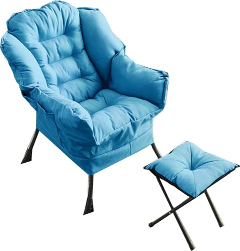 DGHNBMGNG Lesesessel mit Fußhocker, Lazy Chair, bequemer Rückenlehnenstuhl, geeignet for Wohnzimmer, Schlafzimmer, Büro(Blue) von DGHNBMGNG