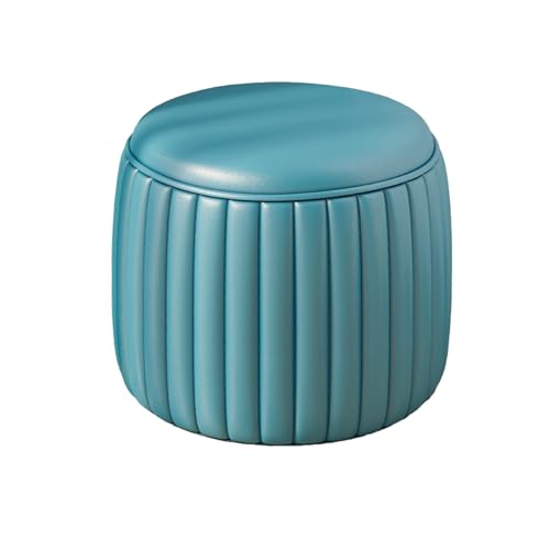 DGHNBMGNG Modischer, Schlichter Kleiner Fußhocker, Leder-Fußhocker, moderner runder Hocker for Wohnzimmer und Schlafzimmer mit gepolsterter Sitzfläche(Blue,Large) von DGHNBMGNG