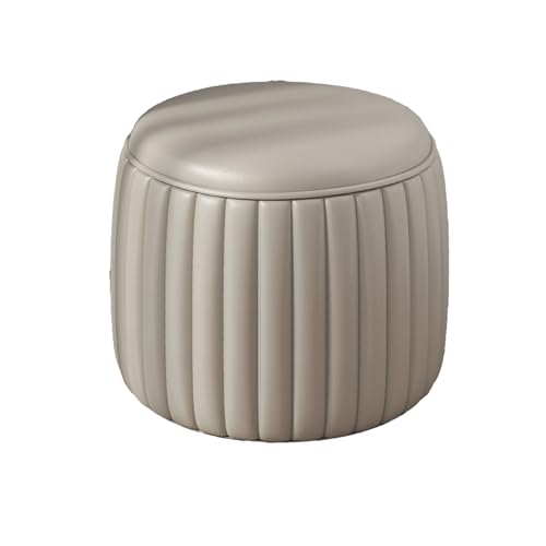 DGHNBMGNG Modischer, Schlichter Kleiner Fußhocker, Leder-Fußhocker, moderner runder Hocker for Wohnzimmer und Schlafzimmer mit gepolsterter Sitzfläche(Gray,Large) von DGHNBMGNG