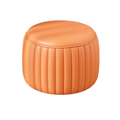 DGHNBMGNG Modischer, Schlichter Kleiner Fußhocker, Leder-Fußhocker, moderner runder Hocker for Wohnzimmer und Schlafzimmer mit gepolsterter Sitzfläche(Orange,Medium) von DGHNBMGNG