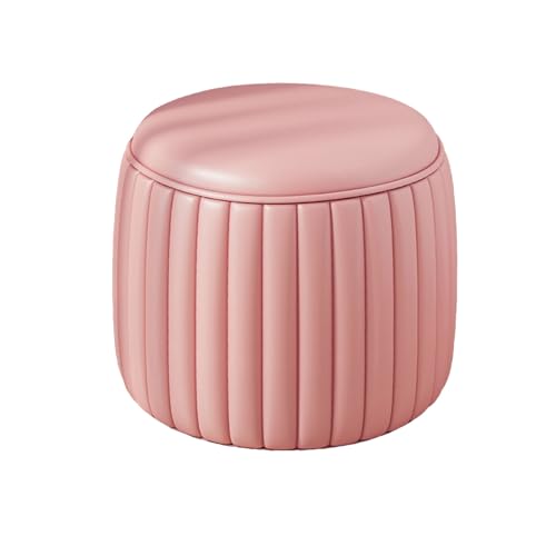 DGHNBMGNG Modischer, Schlichter Kleiner Fußhocker, Leder-Fußhocker, moderner runder Hocker for Wohnzimmer und Schlafzimmer mit gepolsterter Sitzfläche(Pink,Large) von DGHNBMGNG