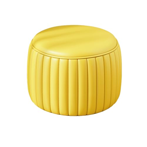 DGHNBMGNG Modischer, Schlichter Kleiner Fußhocker, Leder-Fußhocker, moderner runder Hocker for Wohnzimmer und Schlafzimmer mit gepolsterter Sitzfläche(Yellow,Medium) von DGHNBMGNG