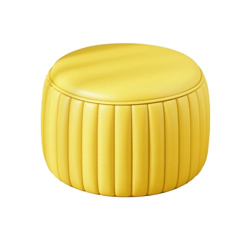 DGHNBMGNG Modischer, Schlichter Kleiner Fußhocker, Leder-Fußhocker, moderner runder Hocker for Wohnzimmer und Schlafzimmer mit gepolsterter Sitzfläche(Yellow,Small) von DGHNBMGNG