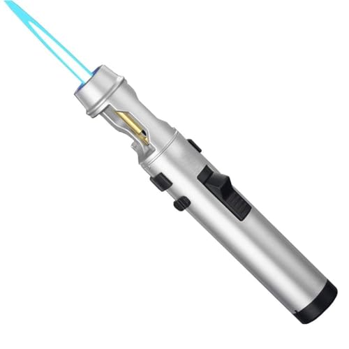 DGHNBMGNG Multifunktionales Butan-Lötbrennerfeuerzeug, Winddichte Jet-Flamme, mit Flaschenöffner-Design, nachfüllbar, geeignet for Outdoor, Küche (schwarz)(White) von DGHNBMGNG