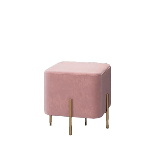 DGHNBMGNG Plüschhocker im modischen Design, quadratischer Hocker im nordischen Stil, moderner gepolsterter Fußhocker mit goldenen Metallbeinen, geeignet for Wohnzimmer, Schlafzimmer usw.(Pink1) von DGHNBMGNG