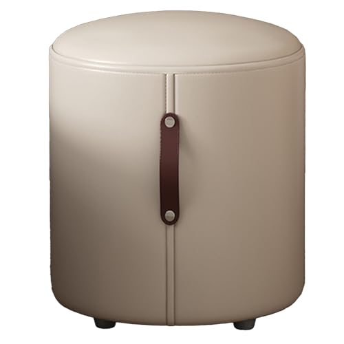 DGHNBMGNG Runder Fußhocker aus Leder, multifunktionale Fußhocker mit gepolsterter Sitzfläche und Griffen, rückenfreier Stuhl for Wohnzimmer, Schlafzimmer, Büro und Gästetoilette(White) von DGHNBMGNG