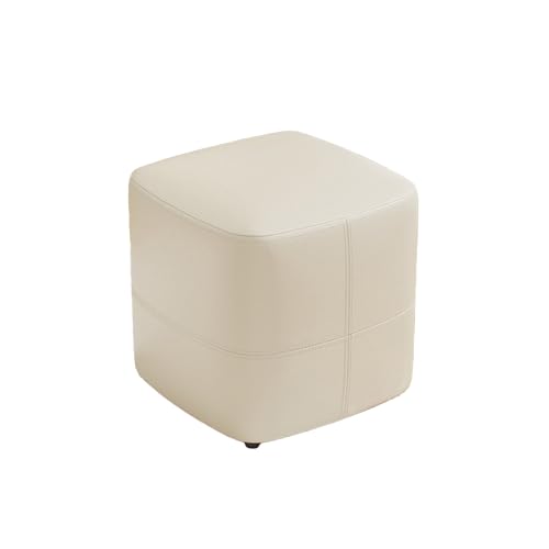 DGHNBMGNG Runder Fußhocker aus Leder, schlicht und stilvoll, kann for Schuhewechseln, Schminken oder Ausruhen verwendet Werden, geeignet for Wohnzimmer, Schlafzimmer und kleine Räume(White) von DGHNBMGNG
