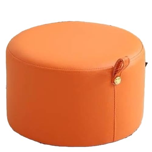 DGHNBMGNG Runder Fußhocker aus Leder mit Griffen, gepolsterter Fußhocker for Wechseln der Schuhe, geeignet for Wohnzimmer, Schlafzimmer, kleine Räume, Arbeitszimmer(Orange) von DGHNBMGNG