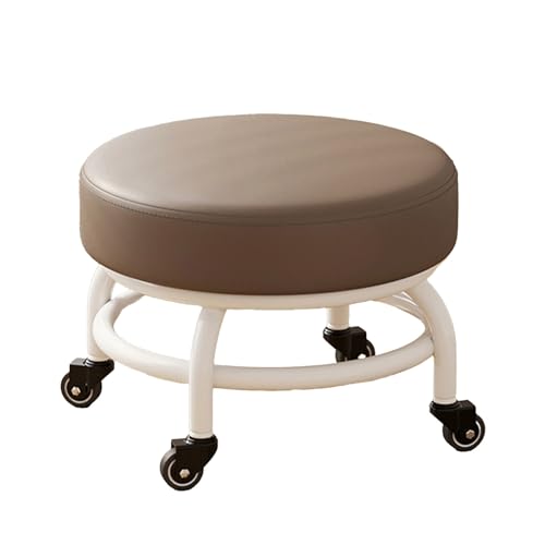DGHNBMGNG Runder Rollhocker, 360° drehbar, mit Universalrädern, hochwertigem Leder, geräuschloser Sitz mit Rollen, geeignet for Zuhause, Büro, Fitnessstudio (mehrere Farben)(Brown) von DGHNBMGNG