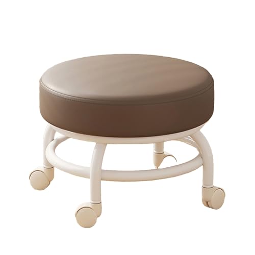 DGHNBMGNG Runder Rollhocker, 360° drehbar, mit Universalrädern, hochwertigem Leder, geräuschloser Sitz mit Rollen, geeignet for Zuhause, Büro, Fitnessstudio (mehrere Farben)(Brown2) von DGHNBMGNG