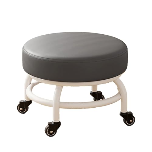 DGHNBMGNG Runder Rollhocker, 360° drehbar, mit Universalrädern, hochwertigem Leder, geräuschloser Sitz mit Rollen, geeignet for Zuhause, Büro, Fitnessstudio (mehrere Farben)(Gray) von DGHNBMGNG