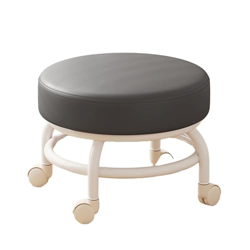DGHNBMGNG Runder Rollhocker, 360° drehbar, mit Universalrädern, hochwertigem Leder, geräuschloser Sitz mit Rollen, geeignet for Zuhause, Büro, Fitnessstudio (mehrere Farben)(Gray1) von DGHNBMGNG