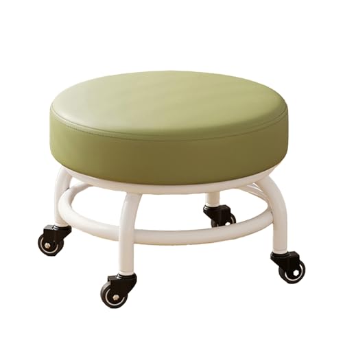 DGHNBMGNG Runder Rollhocker, 360° drehbar, mit Universalrädern, hochwertigem Leder, geräuschloser Sitz mit Rollen, geeignet for Zuhause, Büro, Fitnessstudio (mehrere Farben)(Green) von DGHNBMGNG