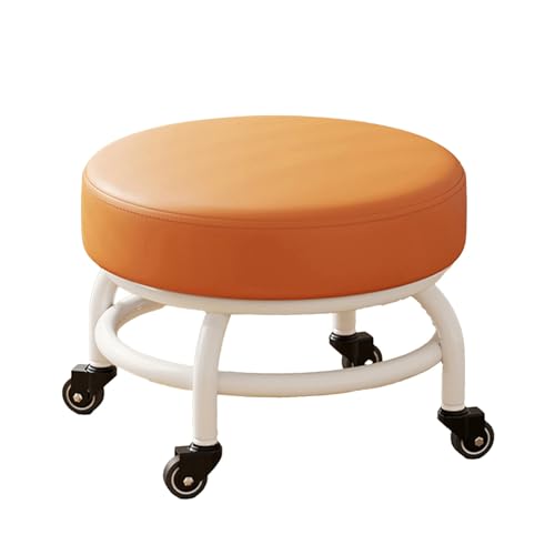 DGHNBMGNG Runder Rollhocker, 360° drehbar, mit Universalrädern, hochwertigem Leder, geräuschloser Sitz mit Rollen, geeignet for Zuhause, Büro, Fitnessstudio (mehrere Farben)(Orange) von DGHNBMGNG