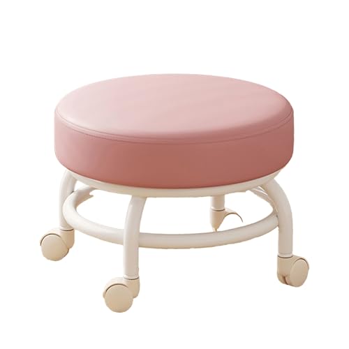 DGHNBMGNG Runder Rollhocker, 360° drehbar, mit Universalrädern, hochwertigem Leder, geräuschloser Sitz mit Rollen, geeignet for Zuhause, Büro, Fitnessstudio (mehrere Farben)(Pink1) von DGHNBMGNG