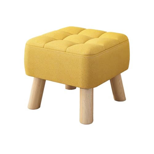 DGHNBMGNG Schuhwechsel-Fußhocker, Fußhocker aus Leinen mit Holzbeinen, geeignet for Wohnzimmer und Schlafzimmer, mit Kissen, mehrere Farboptionen – 30 x 30 x 26 cm/30 × 30 × 34 cm(Yellow,Small) von DGHNBMGNG