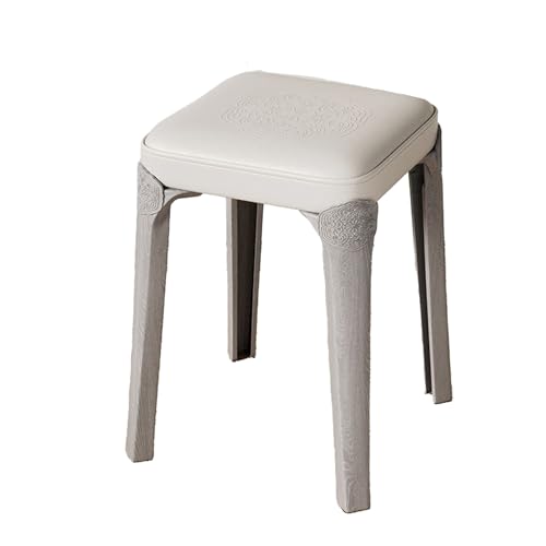 DGHNBMGNG Stapelbarer Massivholz-Einzelhocker for Küche, Esszimmer und Ankleidezimmer, Lederpolsterhocker ohne Rückenlehne for Wohnzimmer, dekorativer Gästestuhl(Gray1) von DGHNBMGNG