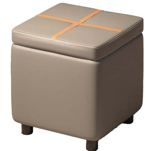 DGHNBMGNG Stilvoller und einfacher Ledersofa-Fußhocker, Fußhocker mit Holzrahmen, Würfelmöbel mit Stauraum, geeignet for Moderne Wohnzimmer, Schlafzimmer, Eingangsbereich(Gray) von DGHNBMGNG