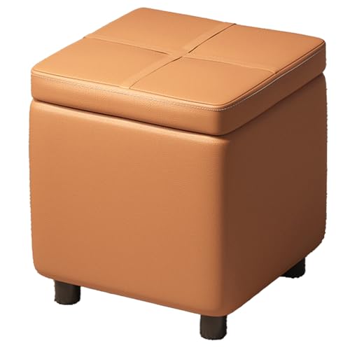 DGHNBMGNG Stilvoller und einfacher Ledersofa-Fußhocker, Fußhocker mit Holzrahmen, Würfelmöbel mit Stauraum, geeignet for Moderne Wohnzimmer, Schlafzimmer, Eingangsbereich(Orange) von DGHNBMGNG