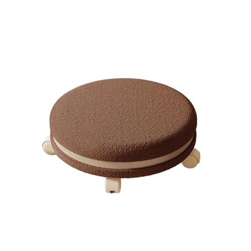 DGHNBMGNG Universalrad, kleine Haushaltsrolle, niedriger Hocker, cremefarben, leises Riemenrad, Rückenlehne, runder niedriger Rollensitz(Brown2) von DGHNBMGNG