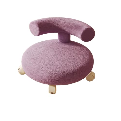 DGHNBMGNG Universalrad, kleine Haushaltsrolle, niedriger Hocker, cremefarben, leises Riemenrad, Rückenlehne, runder niedriger Rollensitz(Purple1) von DGHNBMGNG