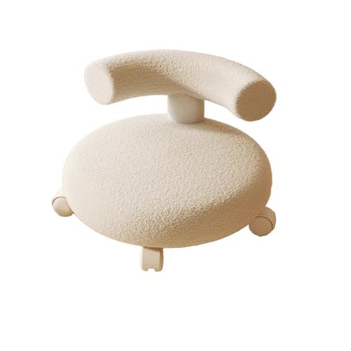 DGHNBMGNG Universalrad, kleine Haushaltsrolle, niedriger Hocker, cremefarben, leises Riemenrad, Rückenlehne, runder niedriger Rollensitz(White1) von DGHNBMGNG