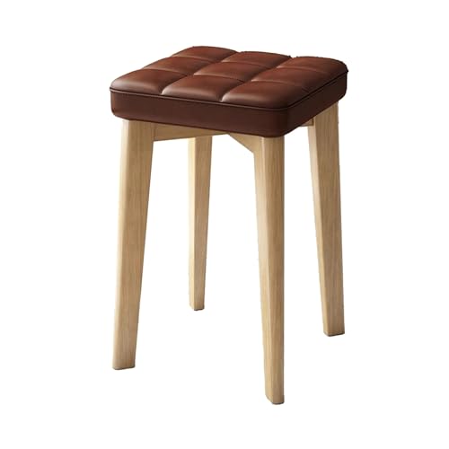 Quadratischer Hocker aus massivem Holz, Esszimmerhocker mit Lederpolsterung, stapelbar, for Wechseln der Schuhe, Ankleiden, ohne Rückenlehne, geeignet for Kücheninselbar, Wohnzimmer, Schlafzimmer(Brow Quadratischer Hocker aus massivem Holz, Esszimmerhocker mit Lederpolsterung, stapelbar, for Wechseln der Schuhe, Ankleiden, ohne Rückenlehne, geeignet for Kücheninselbar, Wohnzimmer, Schlafzimmer(Brow von DGHNBMGNG
