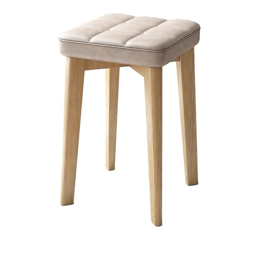 Quadratischer Hocker aus massivem Holz, Esszimmerhocker mit Lederpolsterung, stapelbar, for Wechseln der Schuhe, Ankleiden, ohne Rückenlehne, geeignet for Kücheninselbar, Wohnzimmer, Schlafzimmer(Whit von DGHNBMGNG