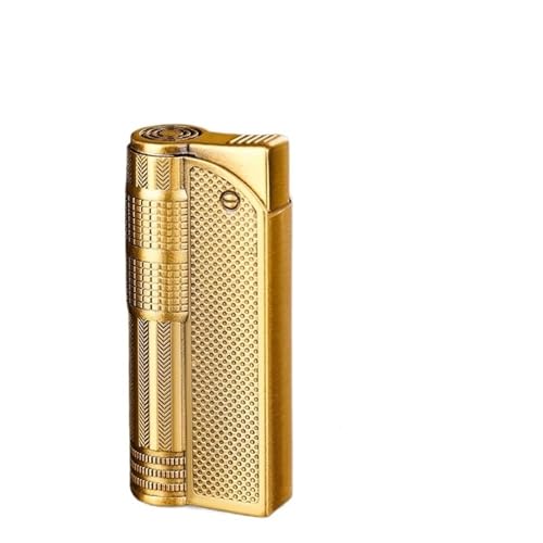 Retro-Butanfeuerzeug, tragbares Metallfeuerzeug, tragbares nachfüllbares Gasfeuerzeug, Feuerzeug mit weicher Flamme, geeignet for Outdoor-Camping, Wandern, Grillen, Kerze (ohne Butan)(Gold) von DGHNBMGNG