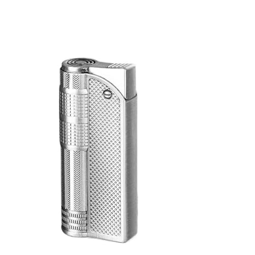 Retro-Butanfeuerzeug, tragbares Metallfeuerzeug, tragbares nachfüllbares Gasfeuerzeug, Feuerzeug mit weicher Flamme, geeignet for Outdoor-Camping, Wandern, Grillen, Kerze (ohne Butan)(Silver) von DGHNBMGNG