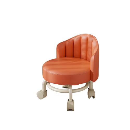 Stilvoller und einfacher Mehrzweck-Rollhocker, Fußhocker mit Rückenlehne, mit 360°-Schwenkrollen, geeignet for Wohnungen, Wohnzimmer, Arbeitszimmer (mehrere Farben)(Orange) von DGHNBMGNG