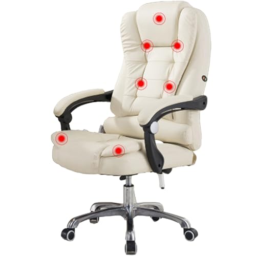 Verstellbarer Chefsessel aus Kunstleder mit Massagefunktion, ergonomischer Bürostuhl mit Fußstütze, mit gepolsterten Armlehnen, for den Einsatz im Homeoffice, geeignet for Büro, Arbeitszimmer usw.(Whi von DGHNBMGNG
