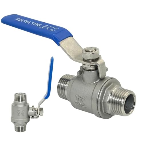 304 Edelstahl Zweiteiliger Kugelhahn 1/4 3/8 1/2 Zoll 3/4 Zoll 1 Zoll 2 Zoll BSP Außengewinde Wasser Gas Öl Schalter Fitting Adapter(3/4") von DGLASKRWY