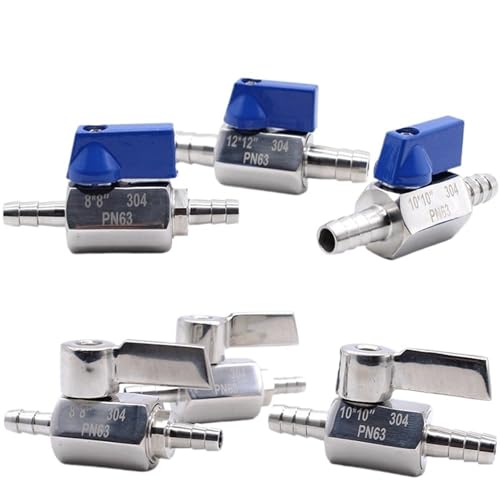 Blau Silber MINI Kugelhahn Edelstahl 7mm 8mm 10mm 12mm Pagodenadapter 304 Hardware 2-Wege-Gaskugelhahn Spitzmund(12mm,Silver) von DGLASKRWY