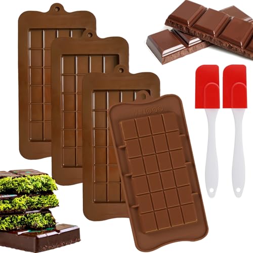 DGMI Schokoladenform Silikon Tief 4 Stück Dubai Schokolade Form mit 2 Schaber Silikonform Schokoladentafel Tief Silikon Schokoladenform Extra Tief Schokolade Form für Schokolade Praline Süßigkeiten von DGMI