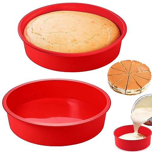 2 Stück Silikon Kuchenform Rund, Silikon Backform Rund 20cm, 8 Zoll Rund Schichtkuchen Backform, Antihaft Silikon Tortenform Wiederverwendbare für Schichtkuchen, Käsekuchen, Regenbogenkuchen und Brote von DGN