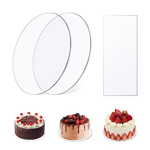 3 Stück Kuchenplatte Acryl Rund,21cm Cake Board Acryl Nicht Klebend,Kuchenplatte Transparent mit Tortenschaber,Cakeboard Rund Wiederverwendbar,Tortenplatte Acryl Rund für Transport Kuchen,DIY Handwerk von DGN