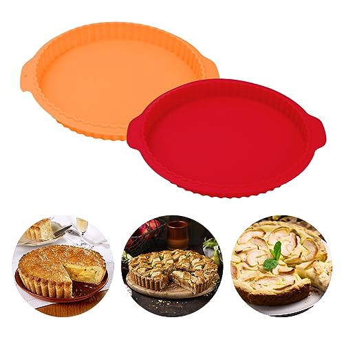 DGN Obstkuchenform,2 Stück Tortenboden backform,28 cm Tortenbodenform Silikon Rote & Orange,Antihaft Rund Kuchenform Quicheform,Wiederverwendbar Tarteform Silikon,für Quiche Pizza Tarte Kuchen Pie von DGN