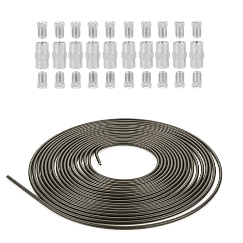 Auto-Bremsleitungen 3/16 (4,75 MM) Außendurchmesser 10 Meter + 10 Sätze von Anschlüssen Bremsölleitungs-Reparatursatz Autobremsleitung(Silver) von DGOINGPI