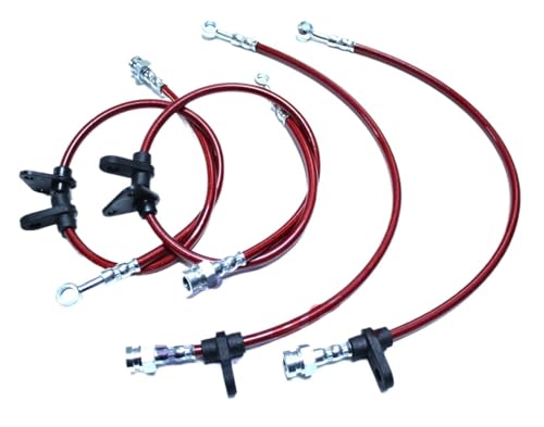 Auto-Bremsleitungen Edelstahlschlauch Bremsleitung Passend für Honda CR-X/CRX ED8ED9 88-91 Vorderrohr + Hinterrohr Rot und Blau(Red) von DGOINGPI