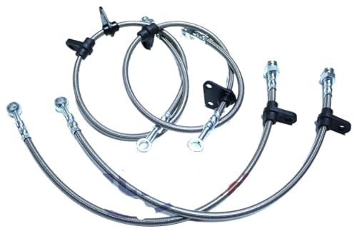 Auto-Bremsleitungen Edelstahlschlauch Bremsleitung Passend für Honda CR-X/CRX ED8ED9 88-91 Vorderrohr + Hinterrohr Rot und Blau(Silver) von DGOINGPI