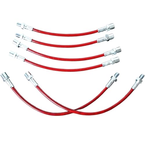 Auto-Bremsleitungen Fit Für BMW E30 Edelstahl Bremsleitung Kit 1-6 Stück Kit ROT BLAU SILBER(Red) von DGOINGPI