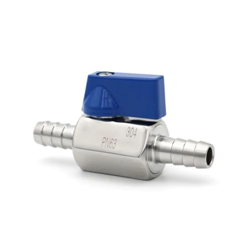 Sicherheitsventil Wasser-Druckventil 7 8 9 10 12 13 14 15 16 mm Schlauch Barb 304 Edelstahl Sanitär Mini Ball Ventil Homebrew mit Griff(11mm Barb,Blue Handle) von DGOINGPI
