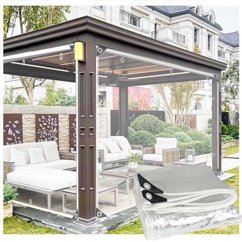 1.9x2.1m Transparente Plane Abdeckplane Mit ösen 0.35mm PVC Wasserdicht Regenschutz Abdeckplane Tarps, für Draussen, Gartenmöbel, Pavillon, Balkon Freien,Anpassbar von DGSFES